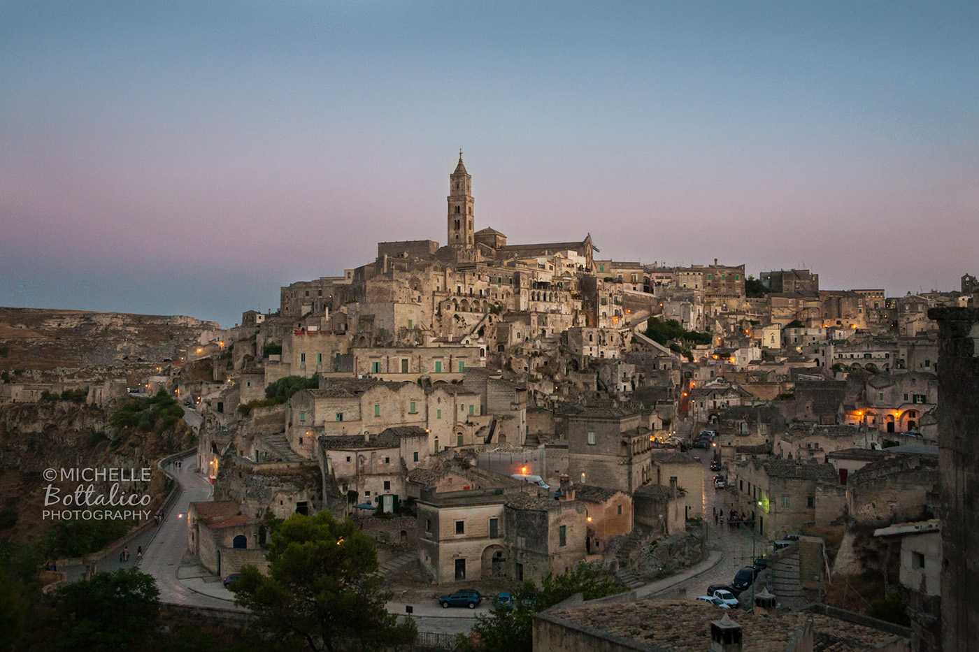 Sassi di Matera photo scene in the twilight